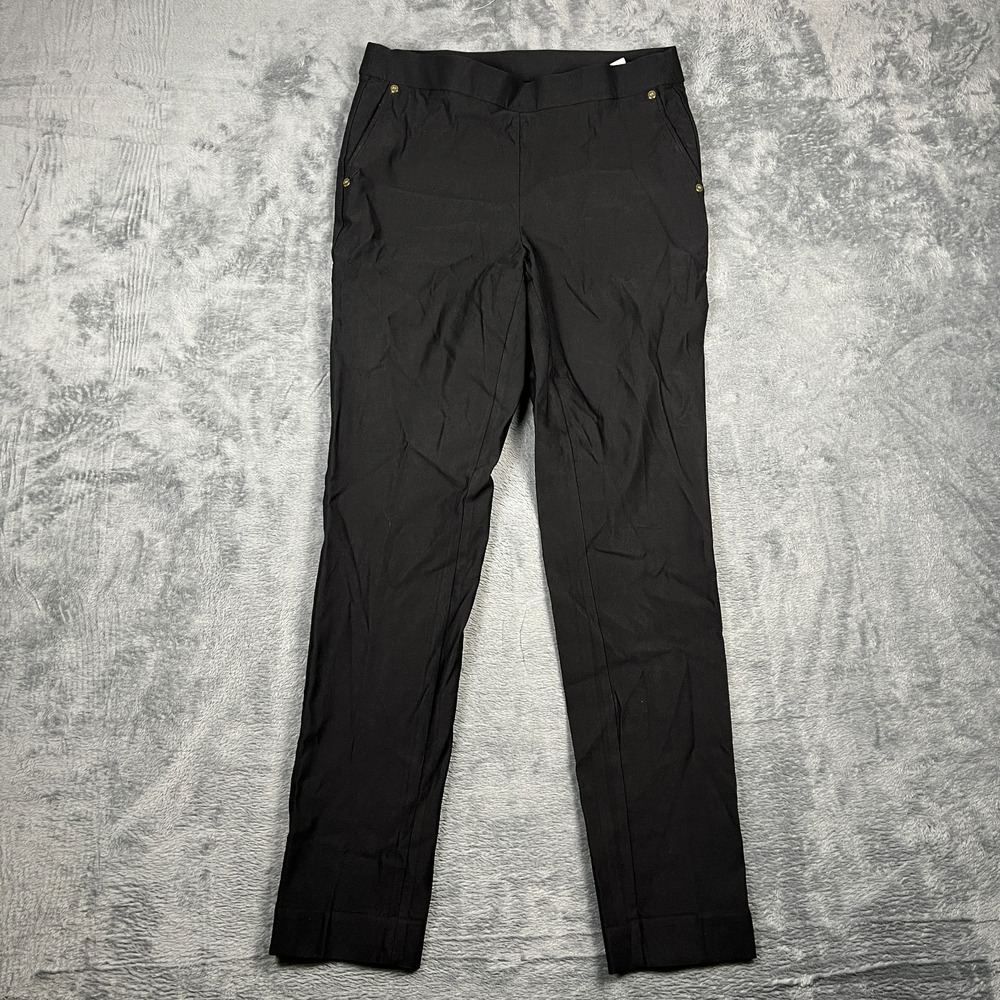 Anne Klein Chino Pants Womens Medium 6 Black Casual Comfort Straight Leg Pull On